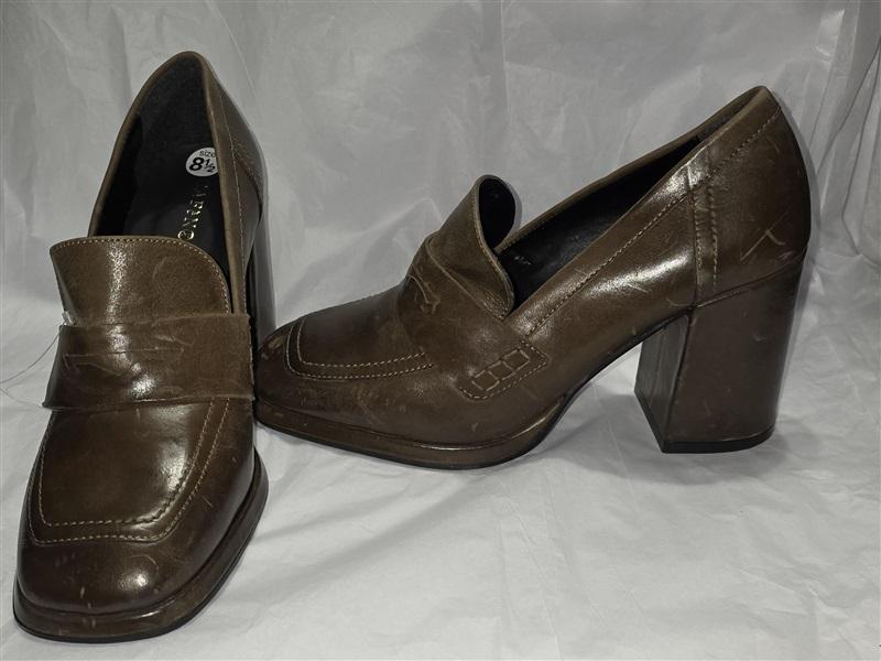 NWOTD Cafe Noir 8.5 Y2K Brown Leather Platform Heel Penny Loafers 131435