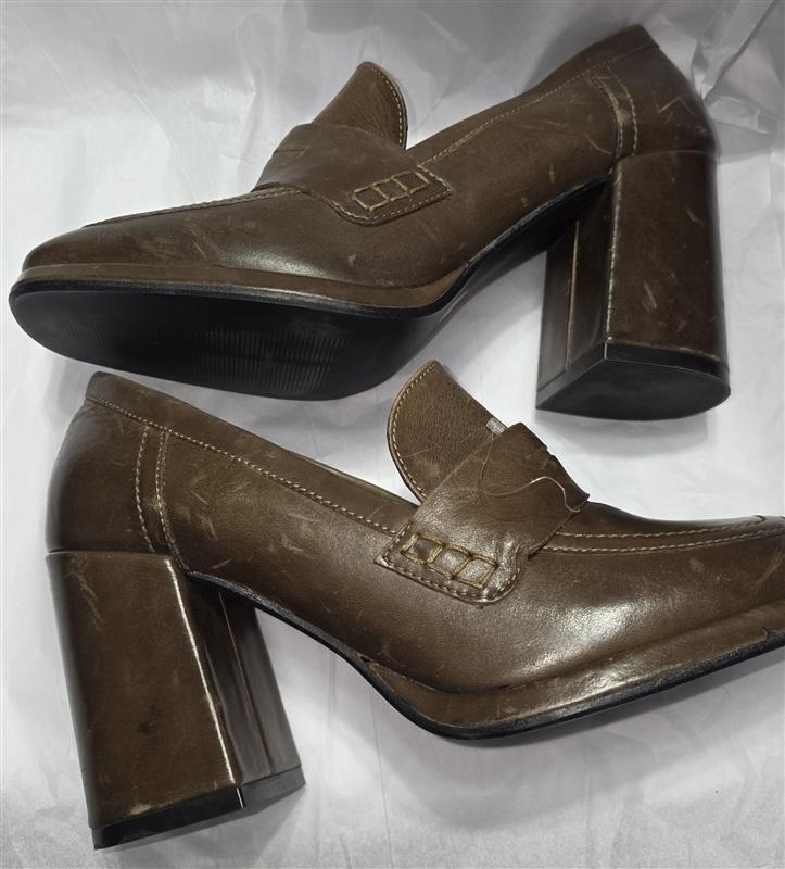 NWOTD Cafe Noir 8.5 Y2K Brown Leather Platform Heel Penny Loafers 131435