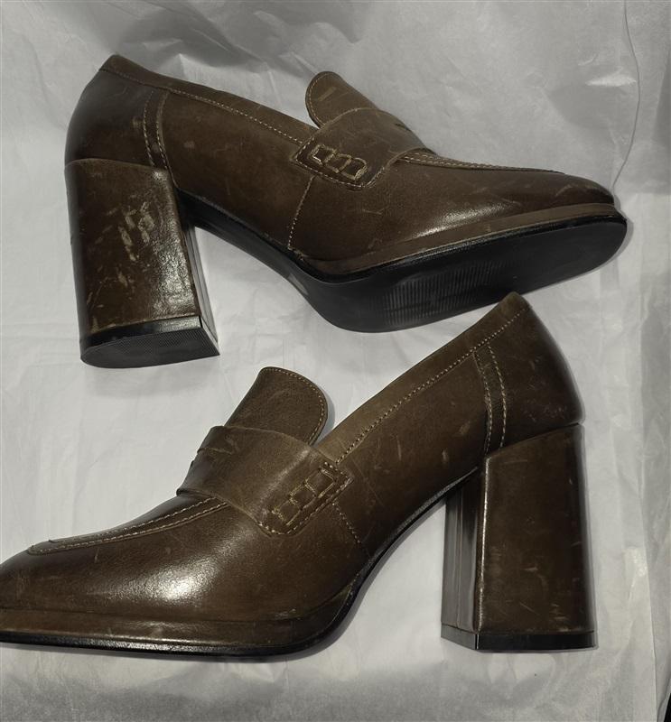 NWOTD Cafe Noir 8.5 Y2K Brown Leather Platform Heel Penny Loafers 131435