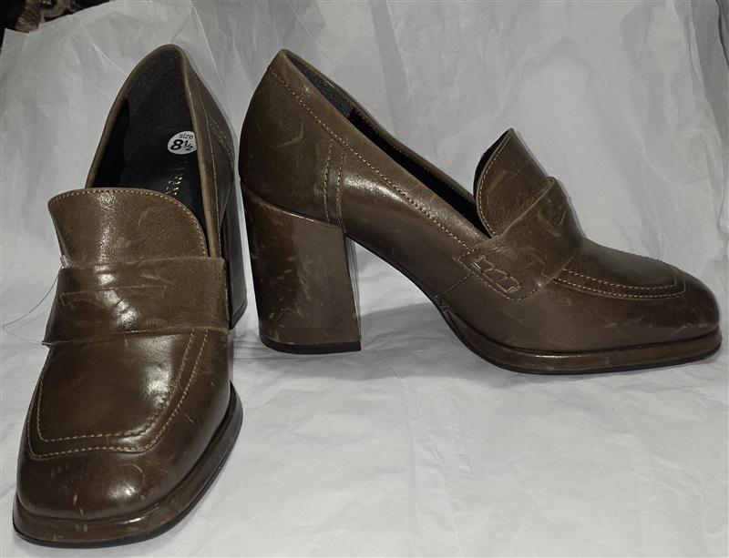 NWOTD Cafe Noir 8.5 Y2K Brown Leather Platform Heel Penny Loafers 131435