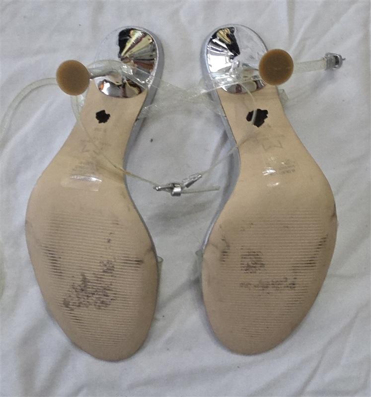 NWOT Marc Fisher 9.5 Calisty Heeled Sandals Silver & Clear Spiked 131481