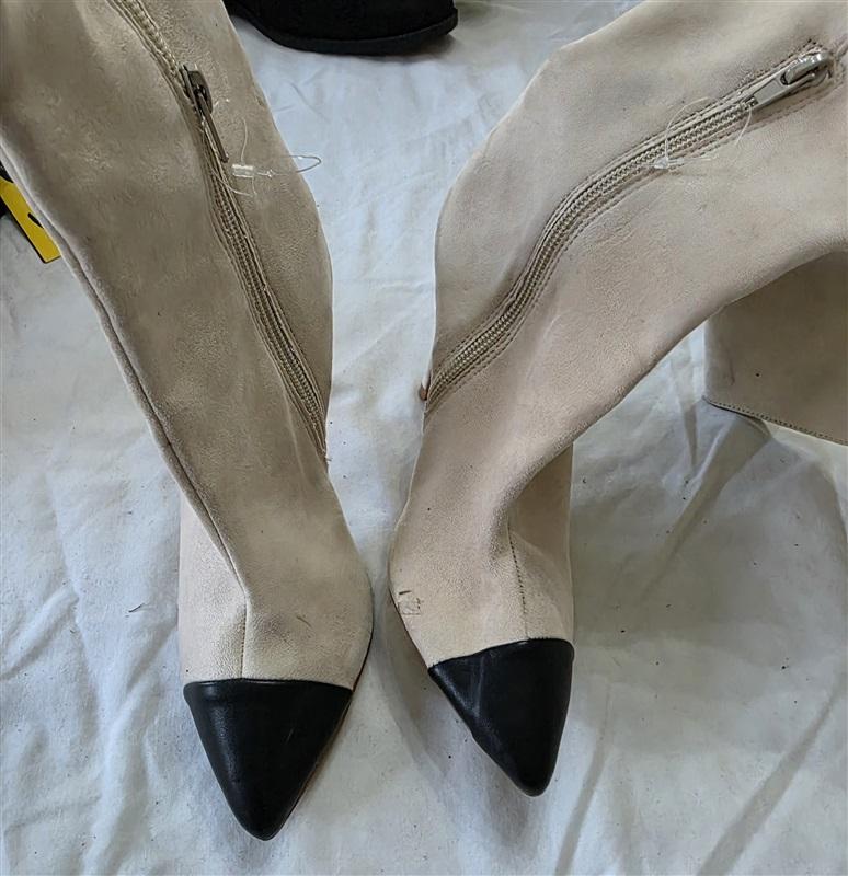 NWOTD Express 6 Knee High Stiletto's Heel Color Block Beige Black Boots 131493