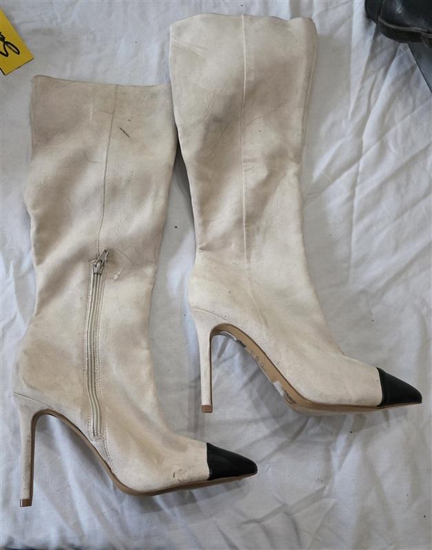 NWOTD Express 6 Knee High Stiletto's Heel Color Block Beige Black Boots 131493