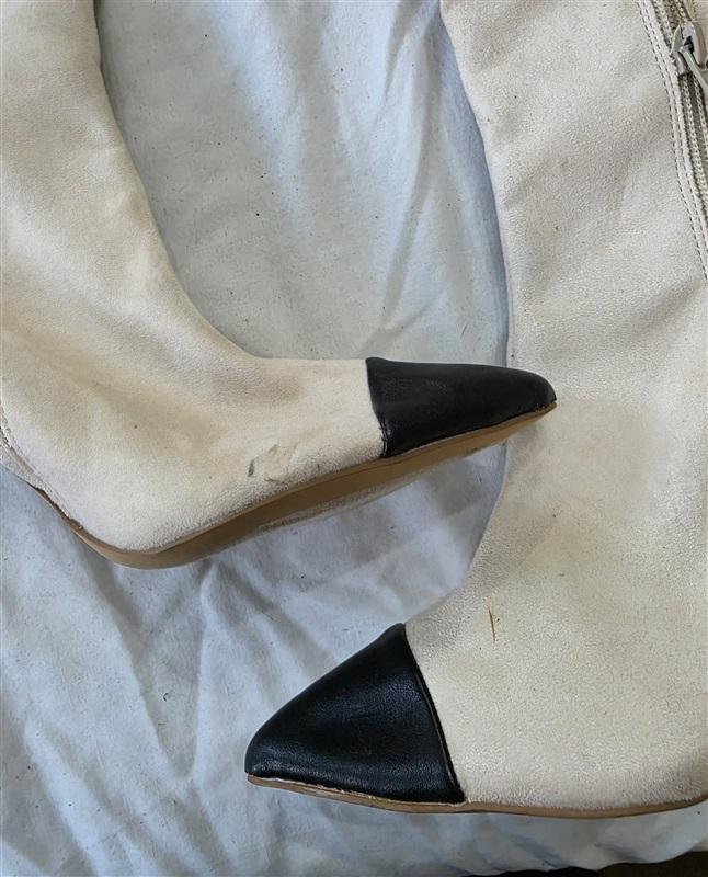 NWOTD Express 6 Knee High Stiletto's Heel Color Block Beige Black Boots 131493