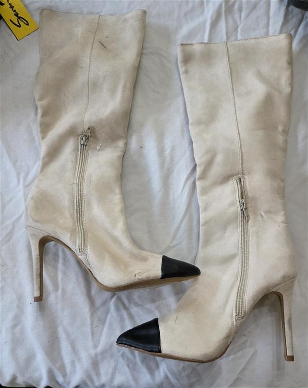 NWOTD Express 6 Knee High Stiletto's Heel Color Block Beige Black Boots 131493