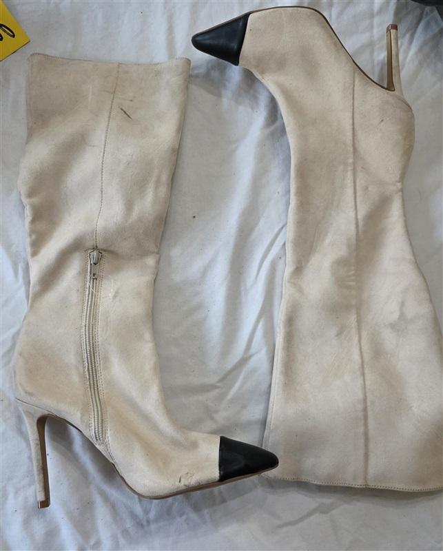 NWOTD Express 6 Knee High Stiletto's Heel Color Block Beige Black Boots 131493