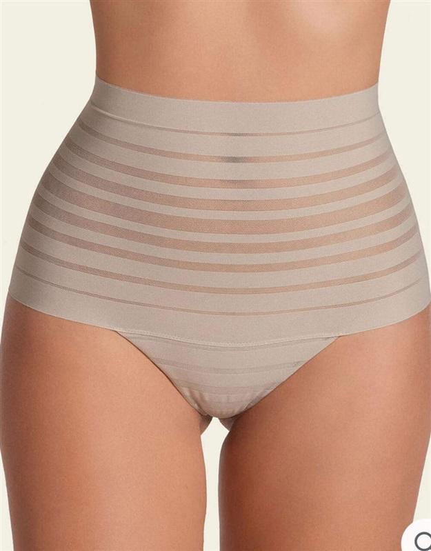 NWT Leonisa SM High Waisted Cheeky Thong Panty Beige 131548