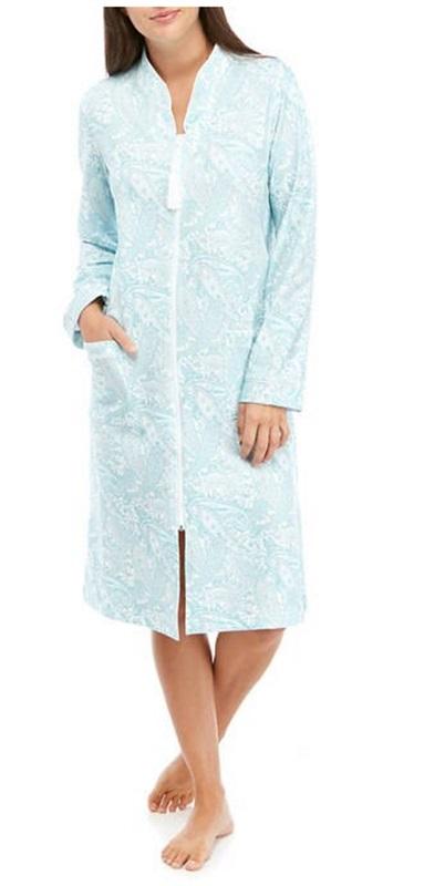 New Miss Elaine S Silky Knit Short Zip Robe 366449 Blue paisley 131553