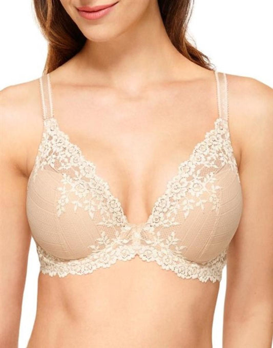 NWt Wacoal 32DD Embrace Lace Plunge Underwire Bra 853291 Beige 131593