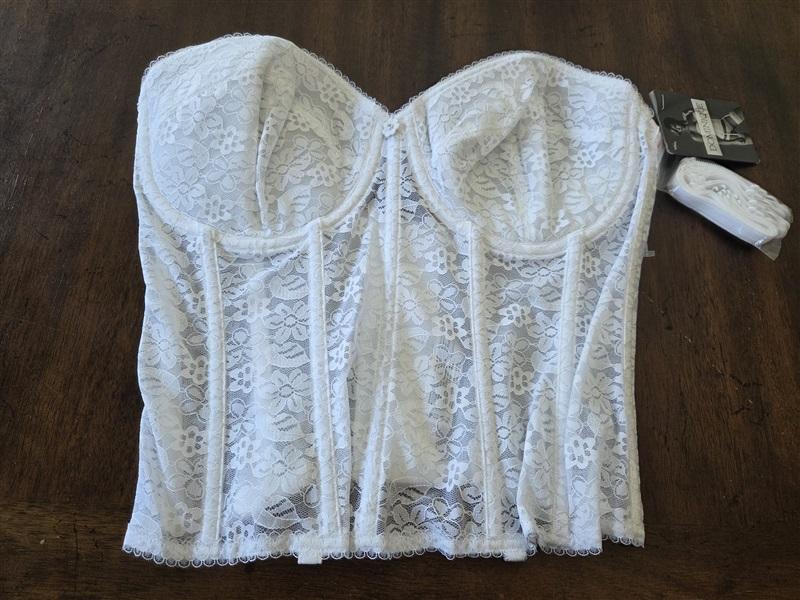 NWT DOMINIQUE 36D Lace Corset Bridal Longline Bra 7749 White 131599