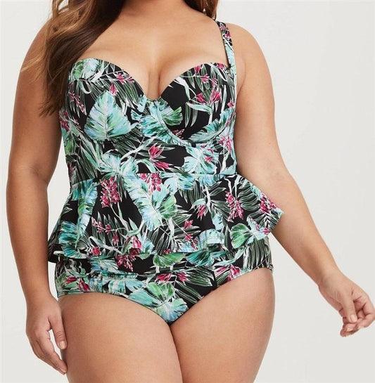 NWT Torrid 2 Tropical Bird of Paradise Peplum Tankini Swim Top 131622