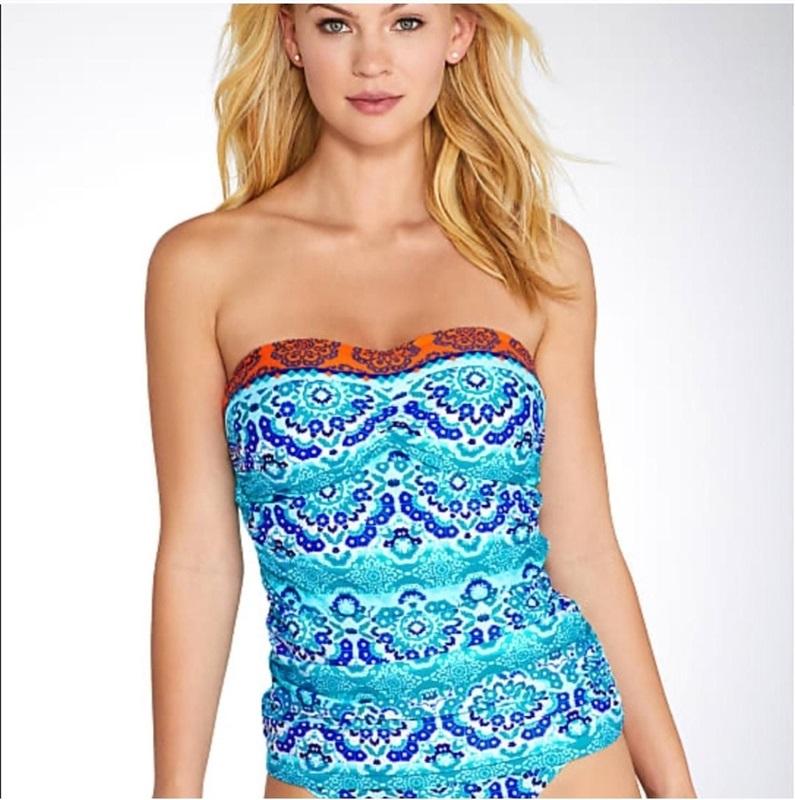 NWT La Blanca 34D Island Goddess In Mix Shirred Bandeau Tankini Swim Top 131623