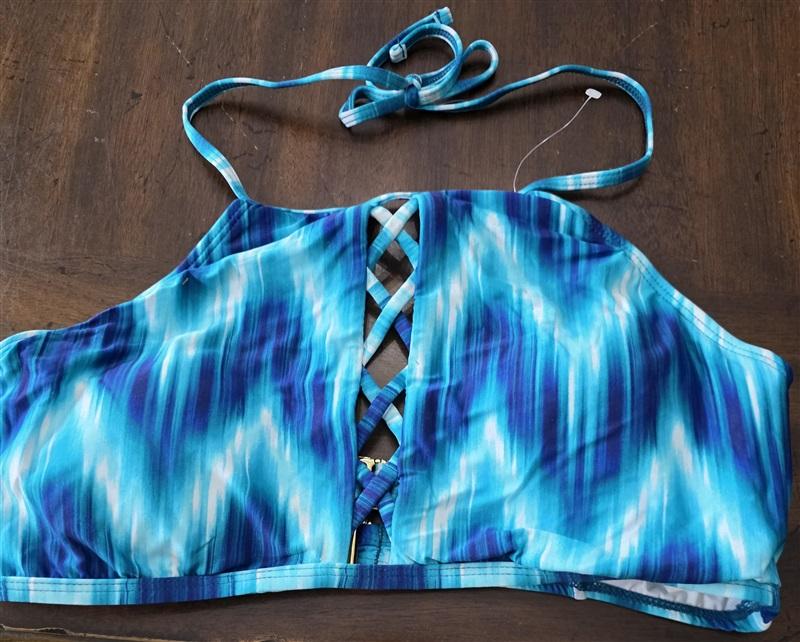 NWT La Blanca 12 Chevron Hi Neck Lace Up Blue Bikini Top 131624