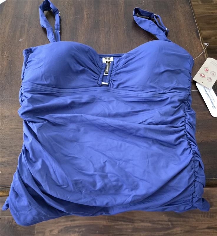 NWT Tommy Bahama L Pearl Shirred Long Bandini Tankini Top Blue 131625