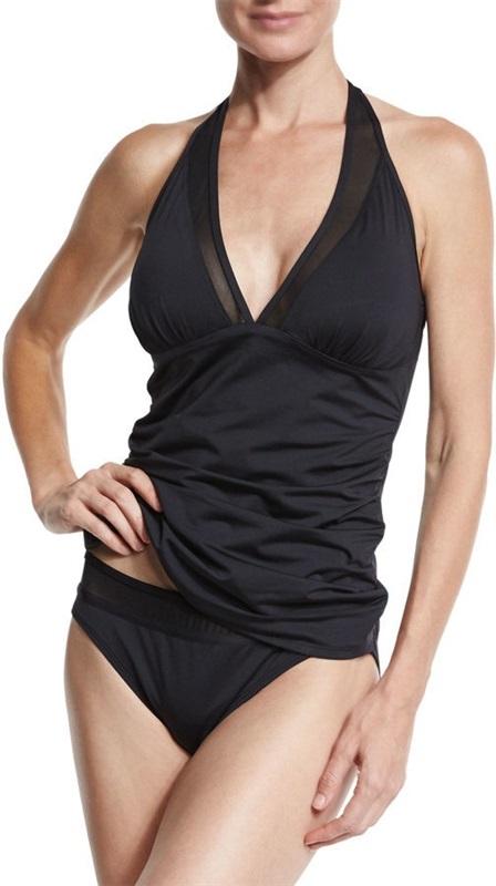 NWT Tommy Bahama XL Pearl Mesh Halter Long Tankini Black 131627