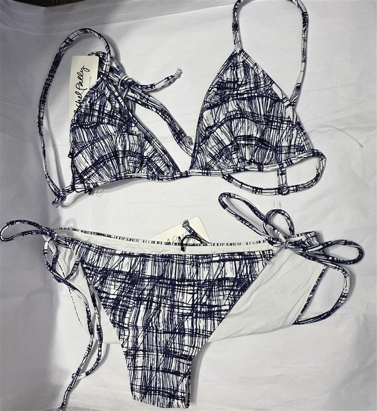 NWT Rachel Pally Bikini Swim Top S & Bottom L Blue Sketch Ibiza Tie Side 131637