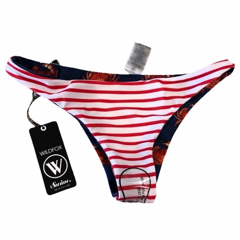 NWT Wildfox L Crabby Crab Reverse Stripe Blue White Blue Bikini Bottoms 131648