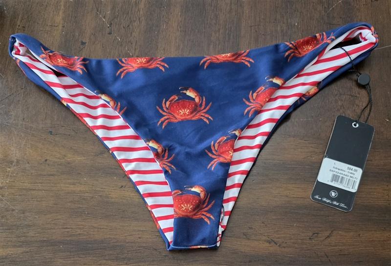 NWT Wildfox L Crabby Crab Reverse Stripe Blue White Blue Bikini Bottoms 131648