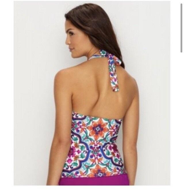 NWT La Blanca 8 Plaza De Espana Halter Tankini Top Swimsuit Top Fuchsia 131650