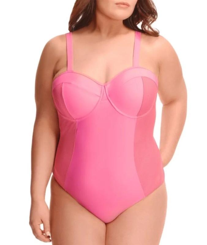 NWT Paramour 4X Underwire Mesh 1PC Swimsuit Pink 131651