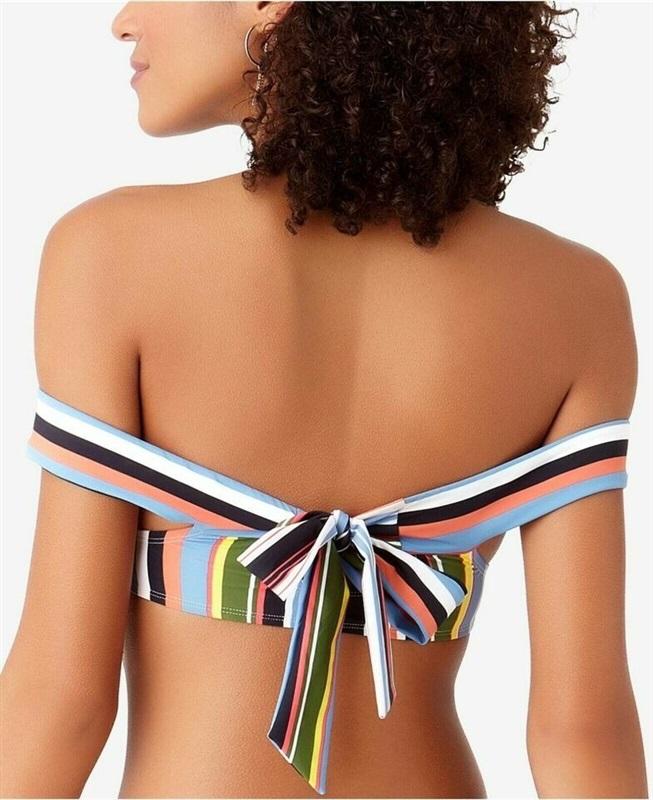 NWT Anne Cole Studio XS Comic Stripe Off-Shoulder Bikini Top Swimwear 131653