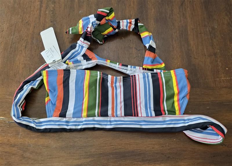 NWT Anne Cole Studio XS Comic Stripe Off-Shoulder Bikini Top Swimwear 131653