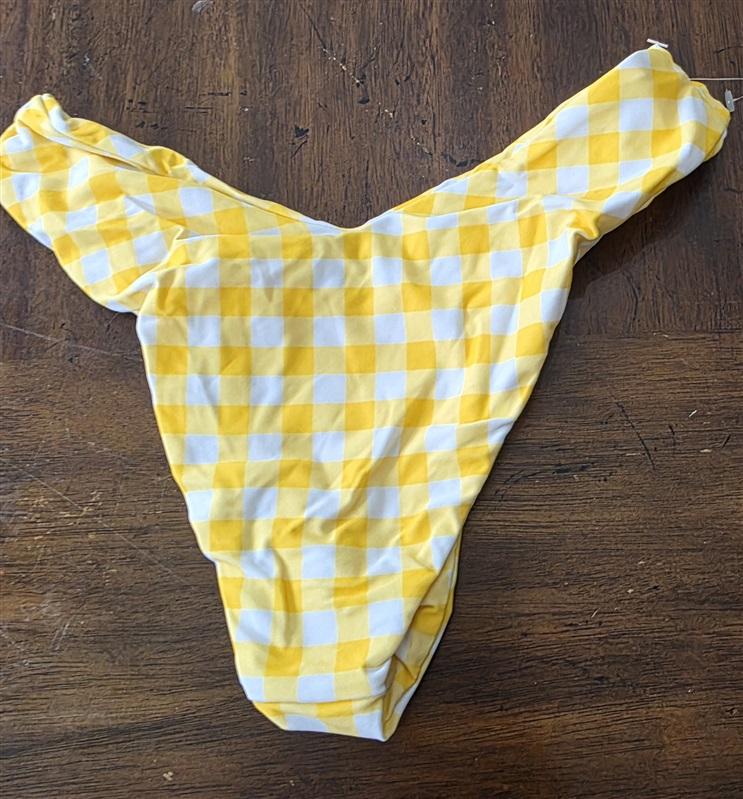 NWT Tularosa S High Leg Yellow Gingham Cheeky Bikini Swim Bottoms 131655