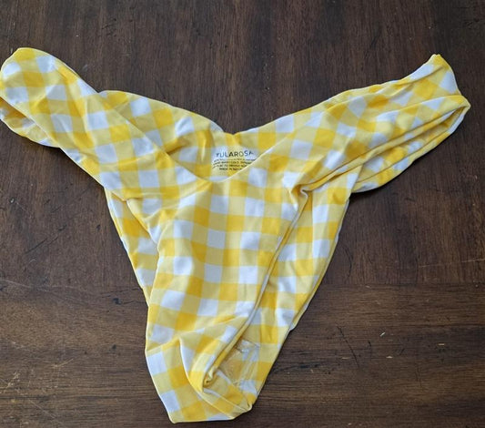 NWT Tularosa S High Leg Yellow Gingham Cheeky Bikini Swim Bottoms 131655