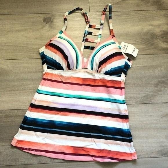 NWT La Blanca 8 Island Goddess Halter Tankini Top Swimsuit Top Striped 131656