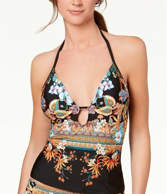NWT Kenneth Cole S Tahiti Push Up Halter Tankini Top Black 131662