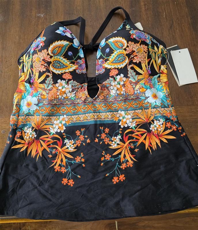 NWT Kenneth Cole S Tahiti Push Up Halter Tankini Top Black 131662