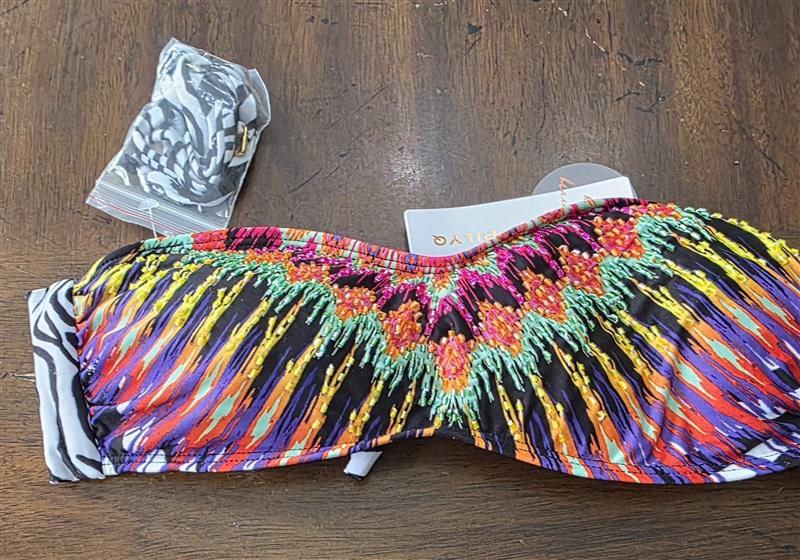 NWT Pilyq S Utopia African Rays Beaded Bandeau Bikini Swim Top 131664