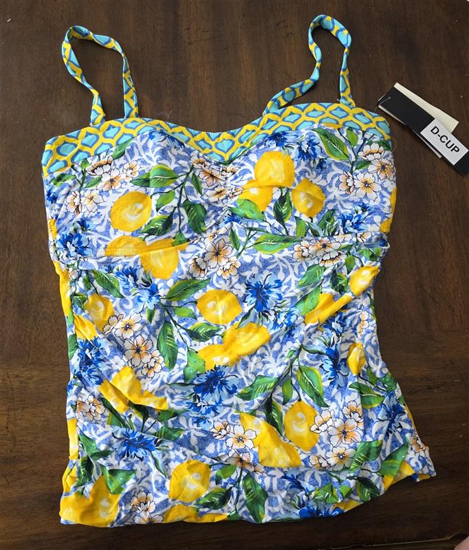 NWT La Blanca 34D Island Goddess Lemon Bandeau Tankini Swim Top 131667