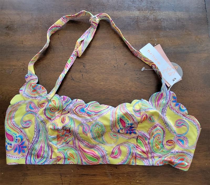 NWT Pilyq D Bahia Reversible Seamless Wave Yellow Paisley Bikini Swim Top 131686