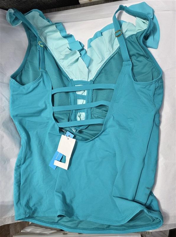 NWTD Bleu Rod Beattie 8 Deep V Ruffle Halter Tankini Teal Blue 131689