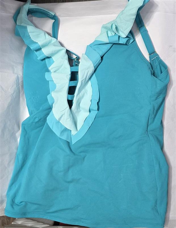 NWTD Bleu Rod Beattie 8 Deep V Ruffle Halter Tankini Teal Blue 131689