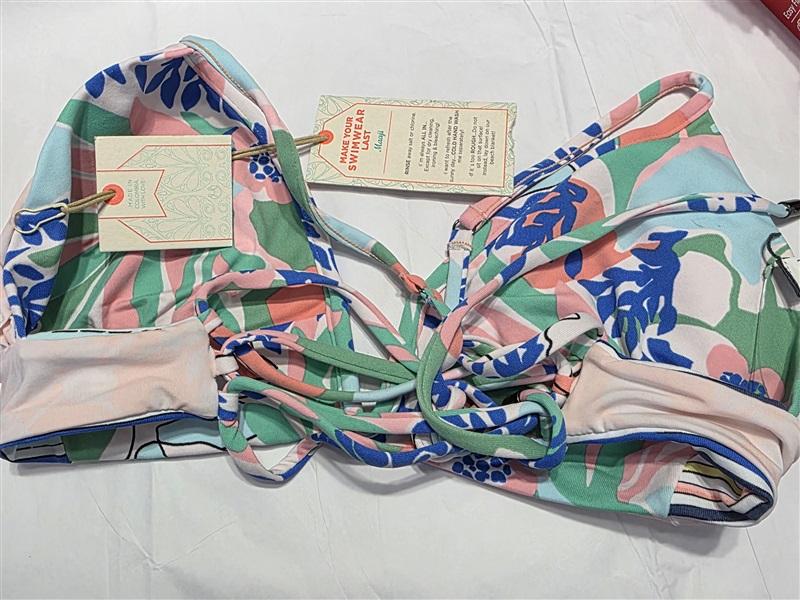 NWTD Maaji L Reversible Bikini Top V Wire Swimsuit Blue Pink 131695