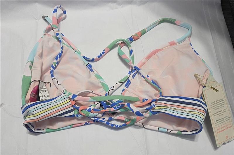 NWTD Maaji L Reversible Bikini Top V Wire Swimsuit Blue Pink 131695