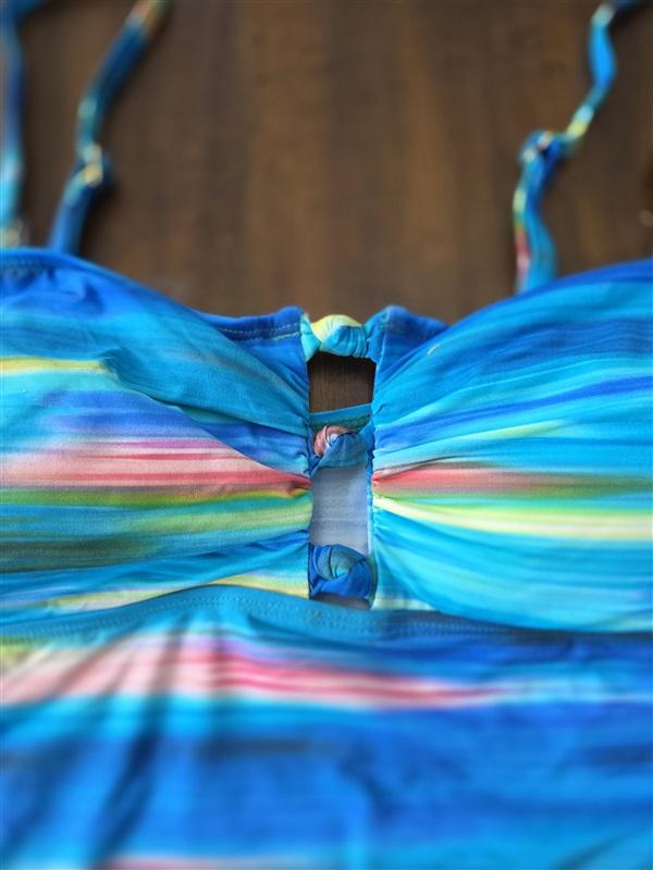 NWT Ralph Lauren 12 Stripe Bandeau Tankini Swim Top Blue Ombre 131696