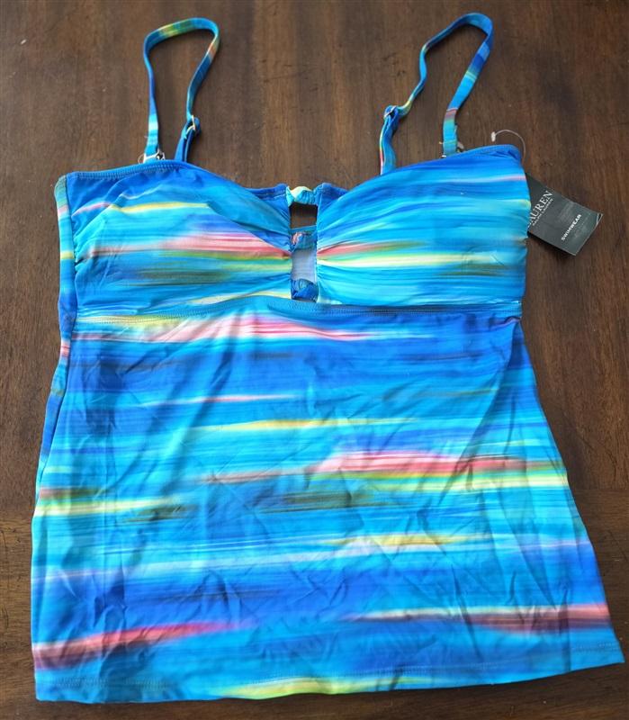 NWT Ralph Lauren 12 Stripe Bandeau Tankini Swim Top Blue Ombre 131696