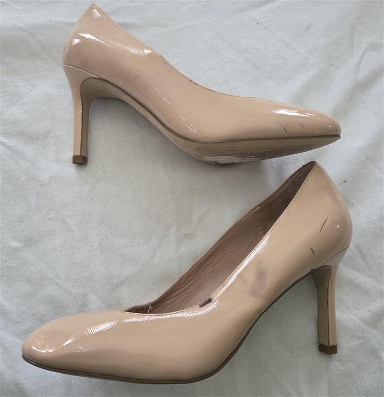 NWOTD Cole Haan 7 Gabbie Nude Beige Rounded Toe Patented Leather Pumps 131701