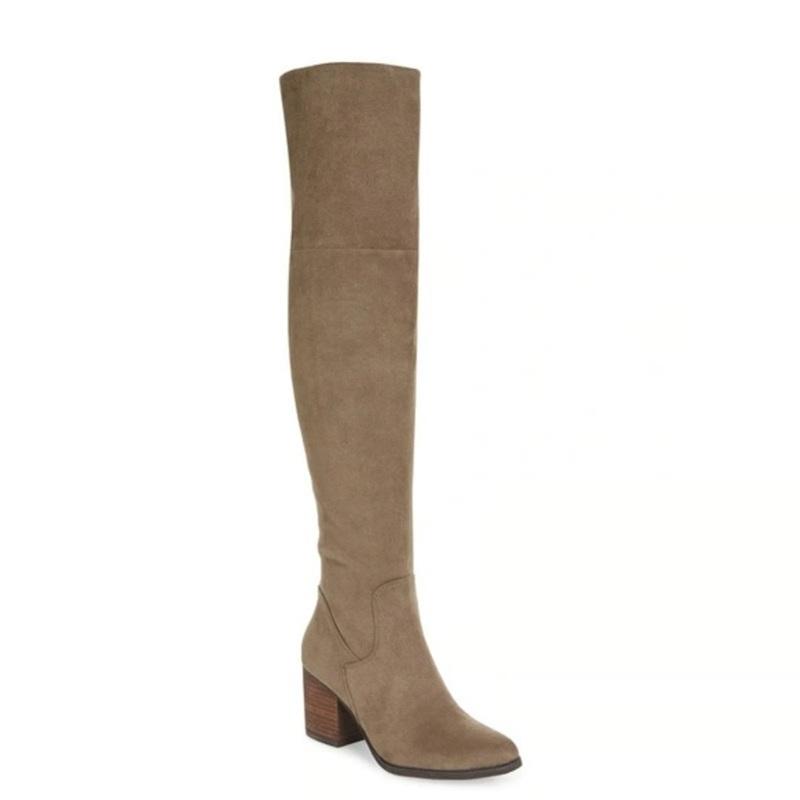 NWOTD BP 8 Knee-High Boots Pointy Toe Taupe Faux Suede 131720