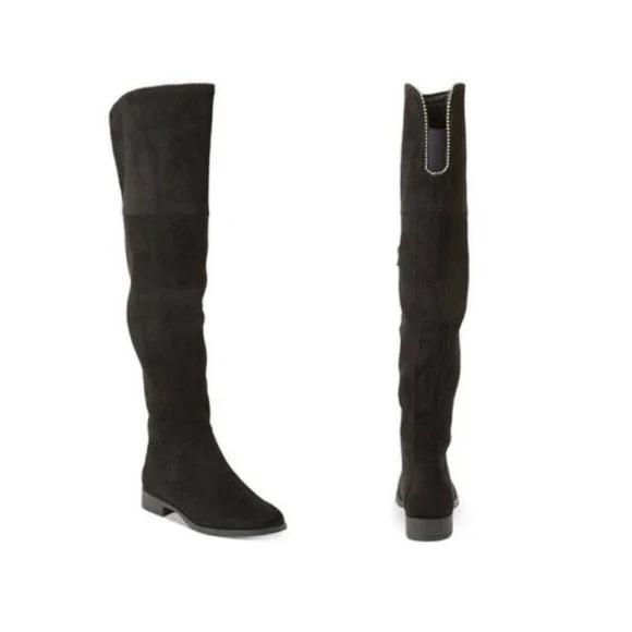 NWOTD XOXO Tristen Over The Knee Boots Faux Suede Black Beaded 131721