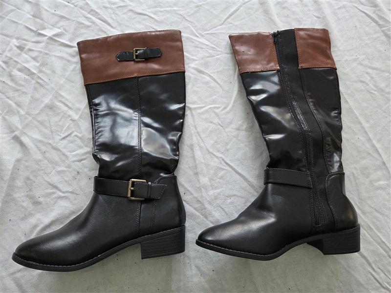 NWOT Rampage 7 Ivey Almond Toe Riding Boots Black Brown Faux Leather 131722
