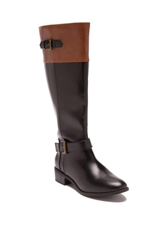 NWOT Rampage 7 Ivey Almond Toe Riding Boots Black Brown Faux Leather 131722
