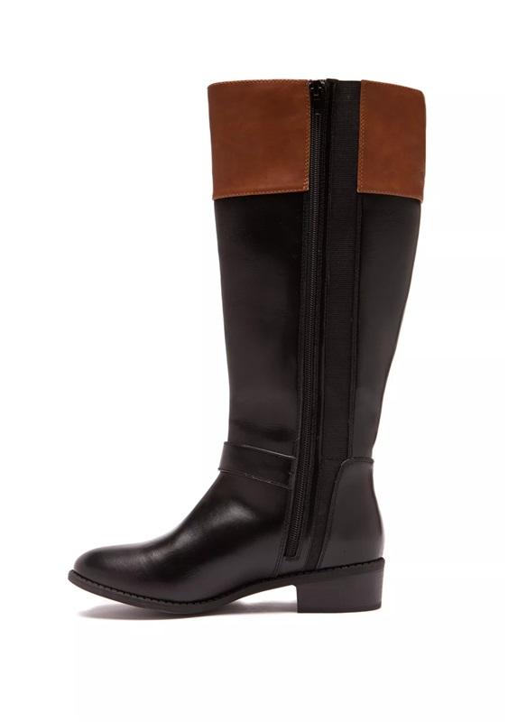 NWOT Rampage 7 Ivey Almond Toe Riding Boots Black Brown Faux Leather 131722