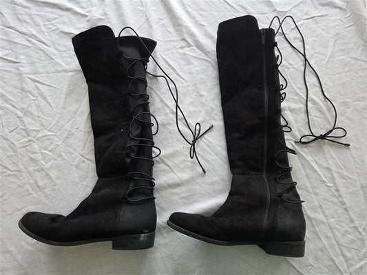 NWOT Lane Bryant 8 W Calf Knee High Faux Suede Corset Riding Boots Black 131736
