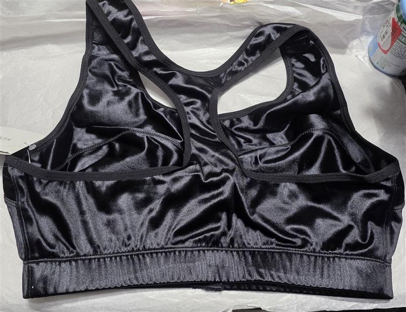 NWT ENELL SPORT HIGH IMPACT BRA Size 0 Black Satin Front Close 131783