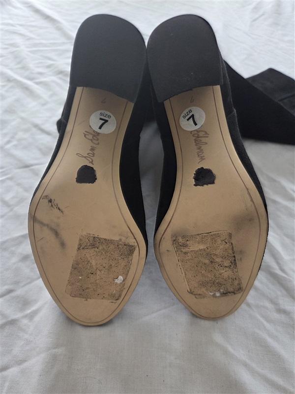 NWOT Sam Edelman 7 Knee Boots Black Real Suede Heeled 131799