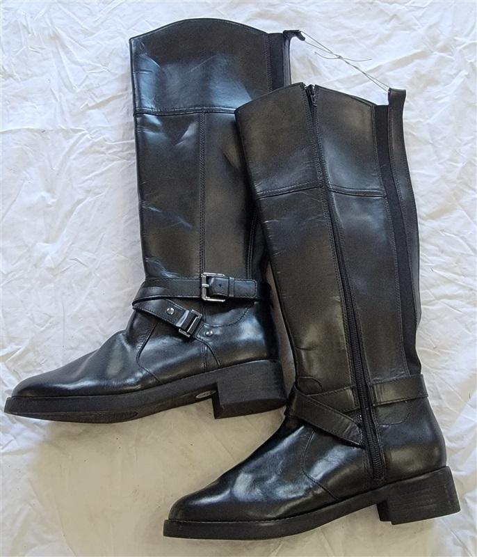 NWOT Bandolino 5 Riding Buckle Boots Equestrian Black Leather 131801